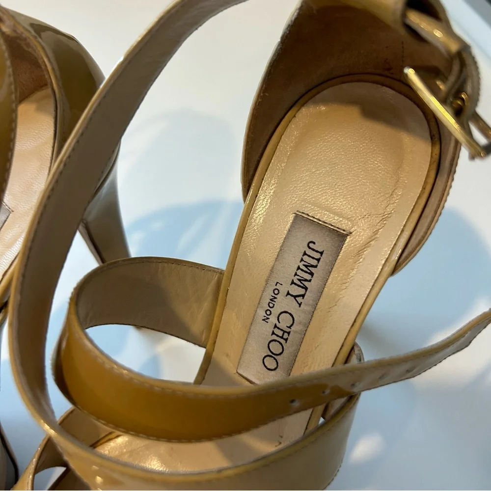 Jimmy Choo Patent Leather Peep-Toe Platform Heels Size 39 EU / 8.5 US - Picture 3 of 5